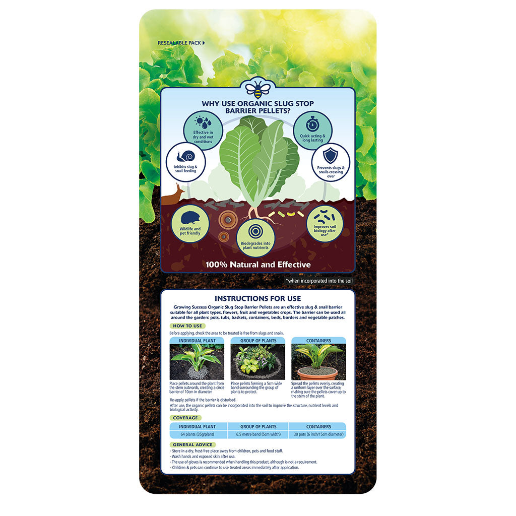 Back of Growing Success Slug Stop Pellet Barrier 2.25KG on a white background