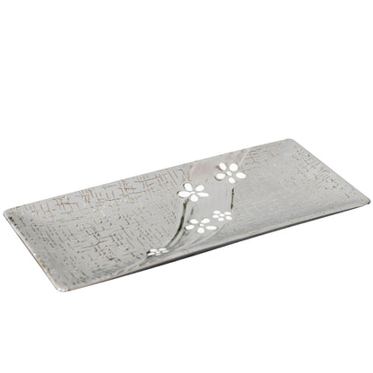 Metallic Decorative Plate with White Flower 31 x 14cm