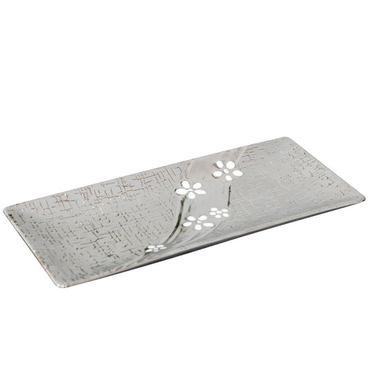 Metallic Decorative Plate with White Flower 31 x 14cm