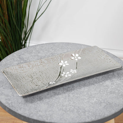 Metallic Decorative Plate with White Flower 31 x 14cm