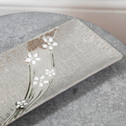 Metallic Decorative Plate with White Flower 31 x 14cm