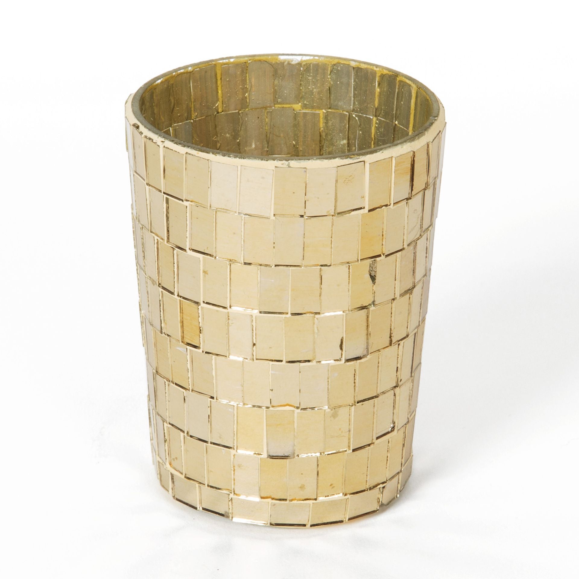Decorative vase with mosaic pattern on a white background