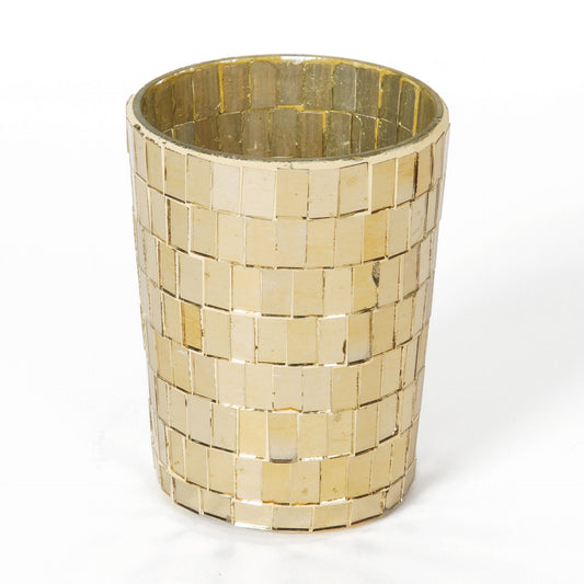 Decorative vase with mosaic pattern on a white background