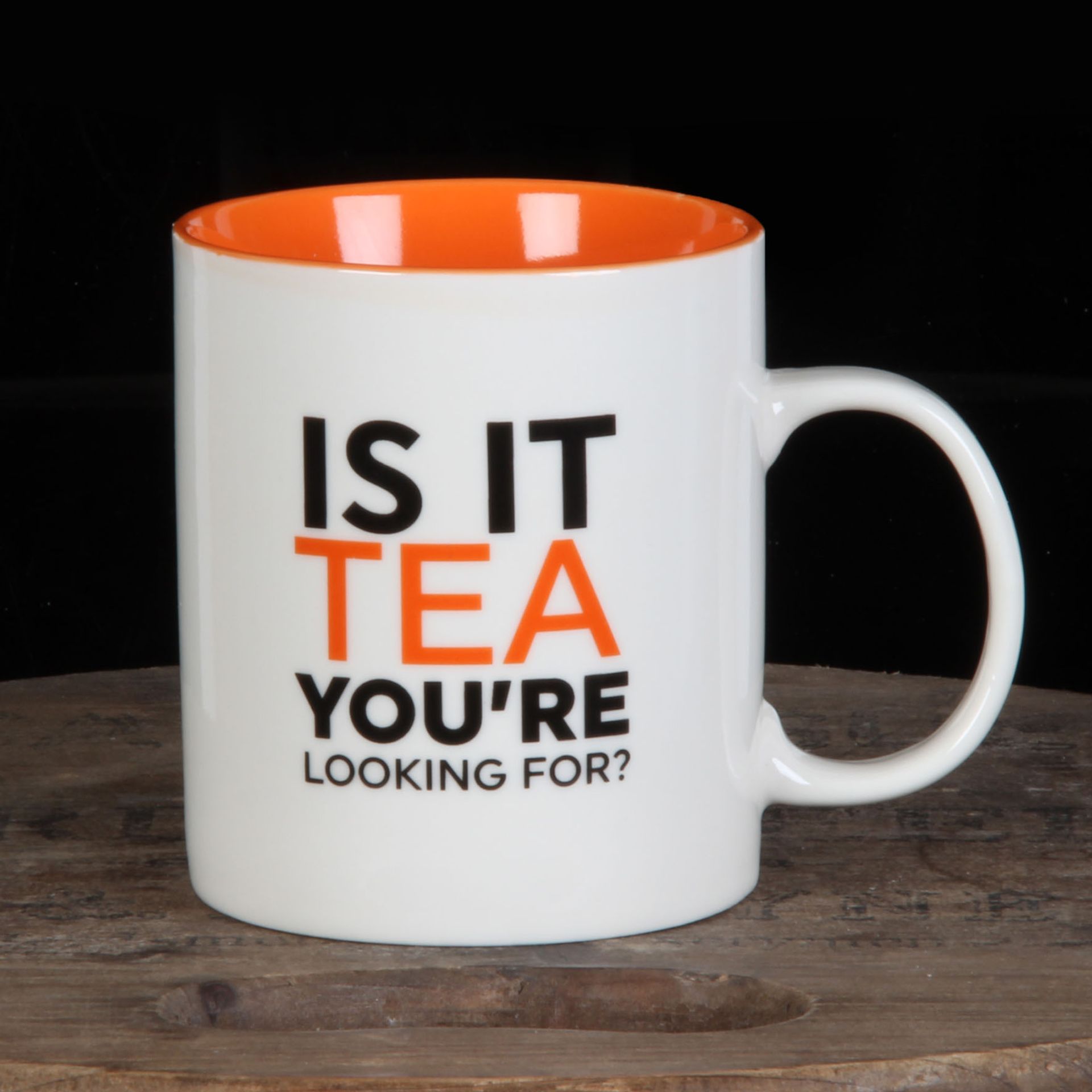 White and orange mug