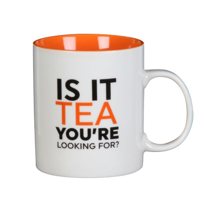 White and orange mug