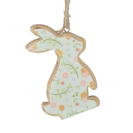 Decorative bunny-shaped ornament with floral pattern on a white background