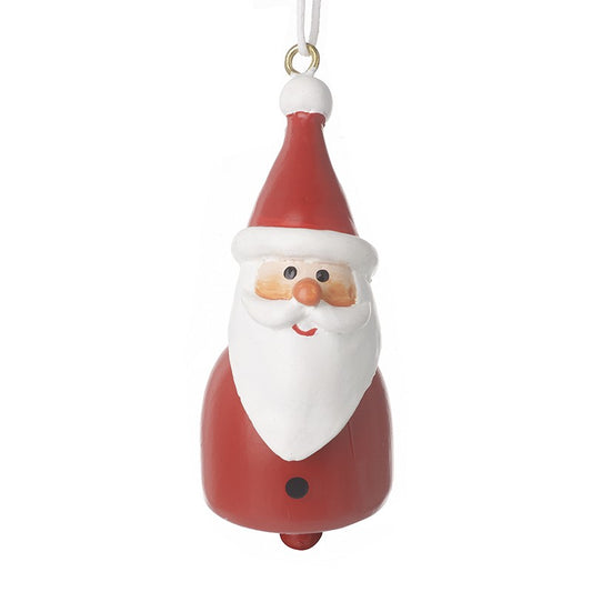 Santa Claus ornament with a red suit and white beard on a white background