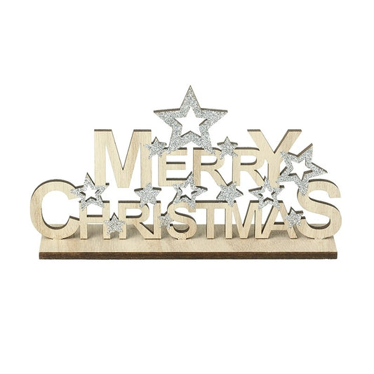 Decorative sign with 'Merry Christmas' text and stars on a white background