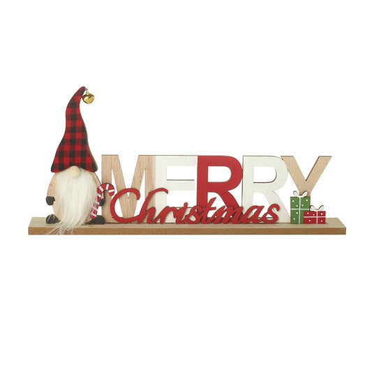 Christmas-themed wooden sign with a gnome and 'Merry Christmas' text on a white background