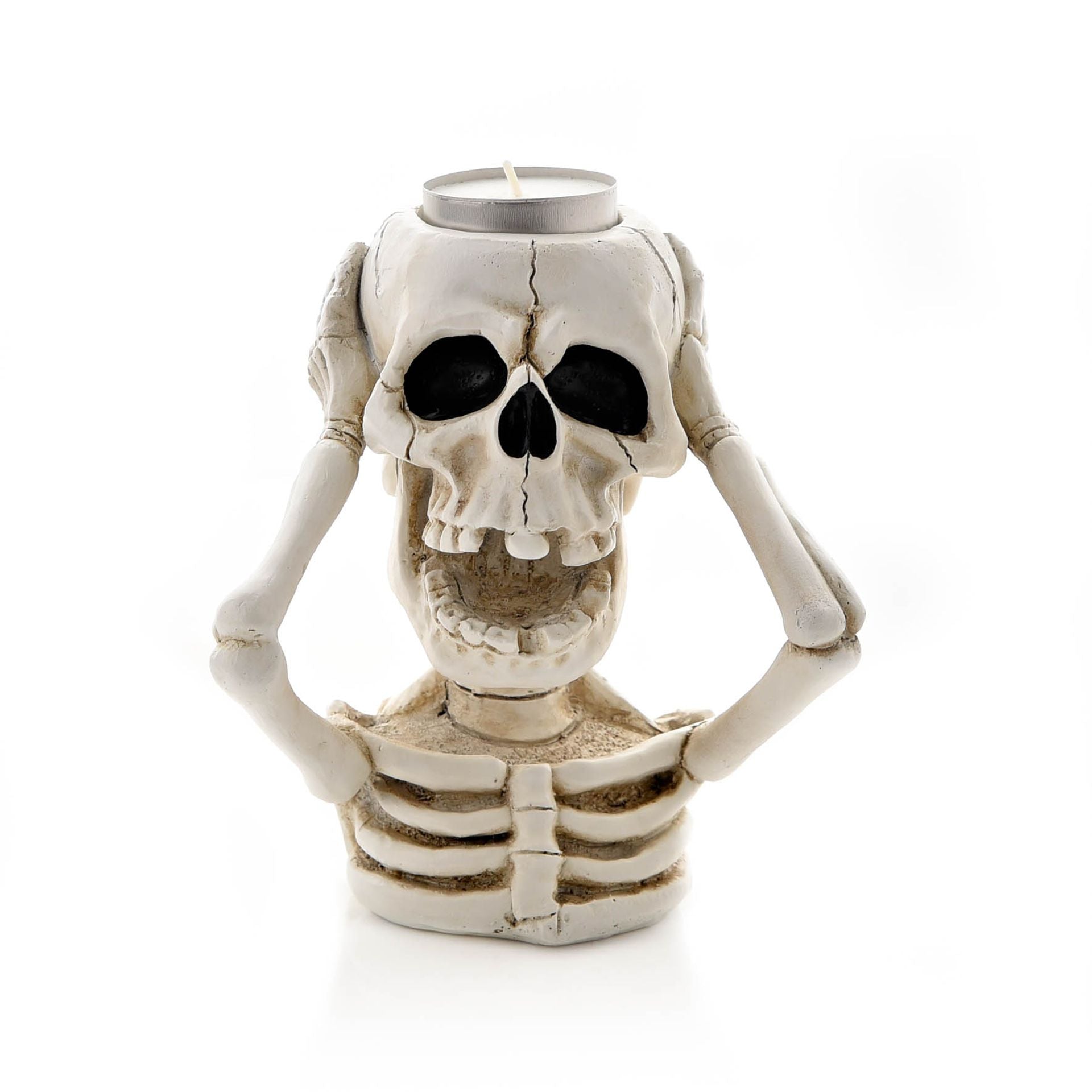 Skeleton candle holder on a white background