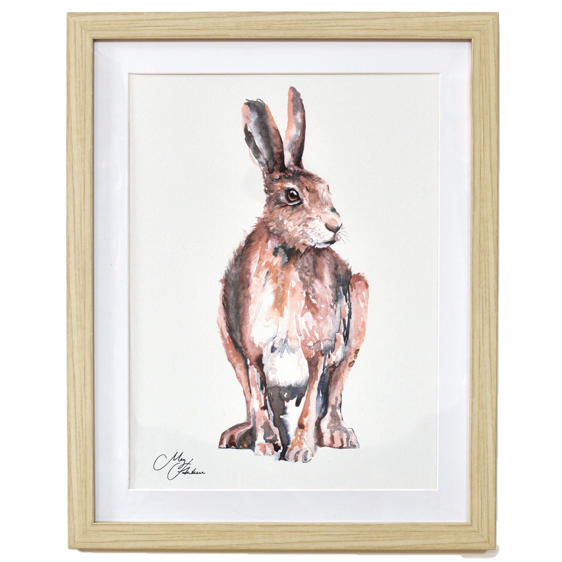 Framed artwork of a rabbit on a white background