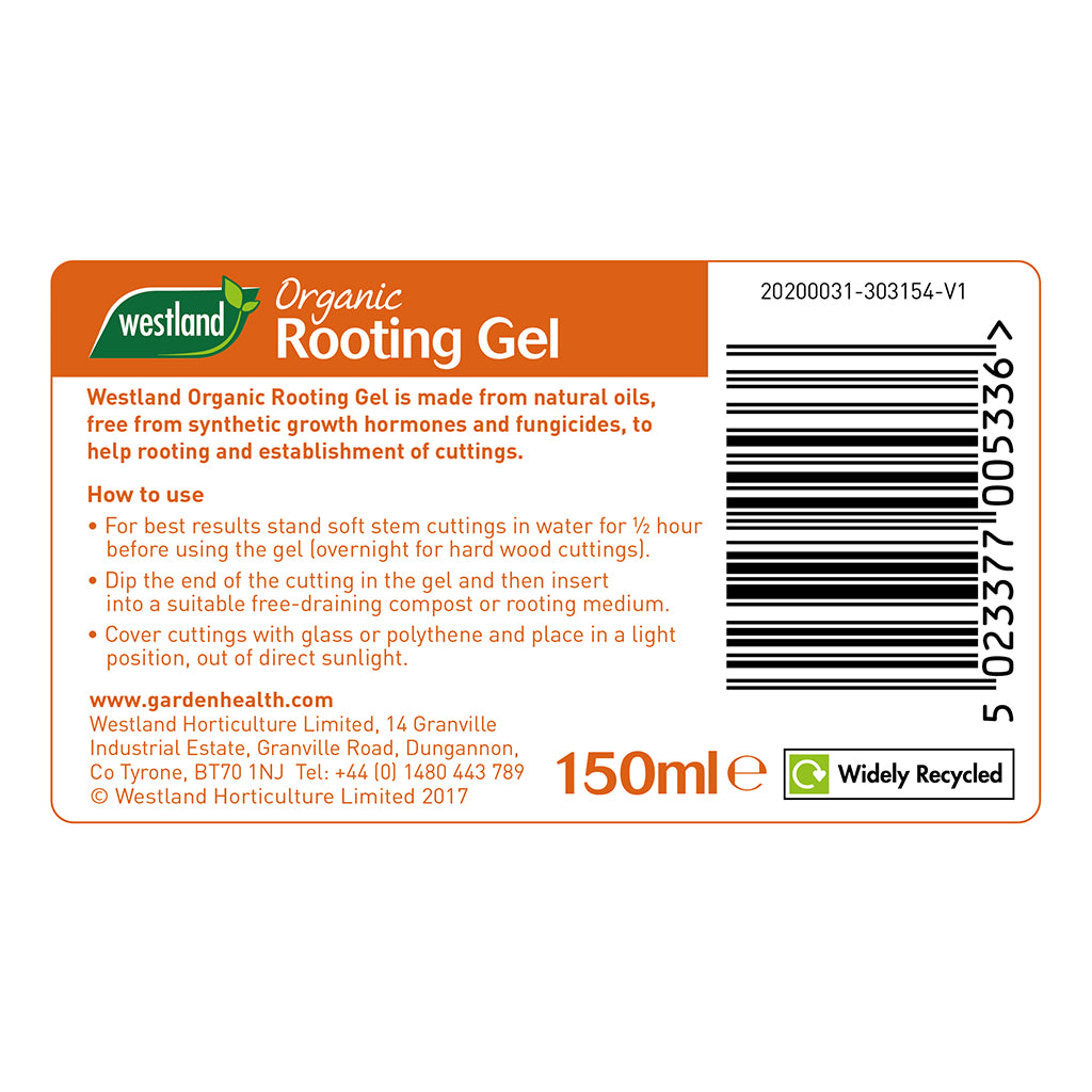 Label of Westland Organic Rooting Gel with product details and instructions.