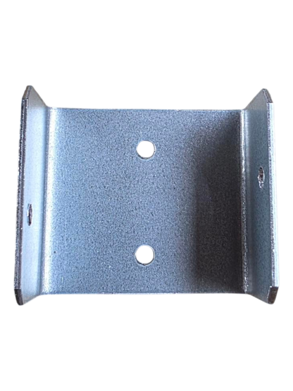 A galvanized steel U-channel bracket with two pre-drilled mounting holes, shown against a plain white background.