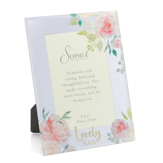 Floral design photo frame with text on a white background