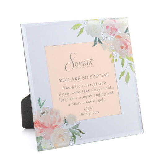 Floral photo frame with a message card on a white background