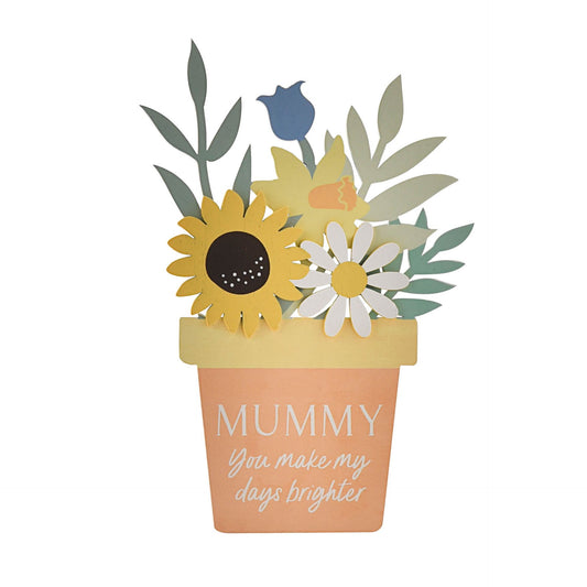 Decorative flower pot with flowers and text on a white background