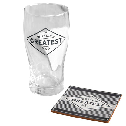 Clear glass with 'World's Greatest Dad' text on a white background