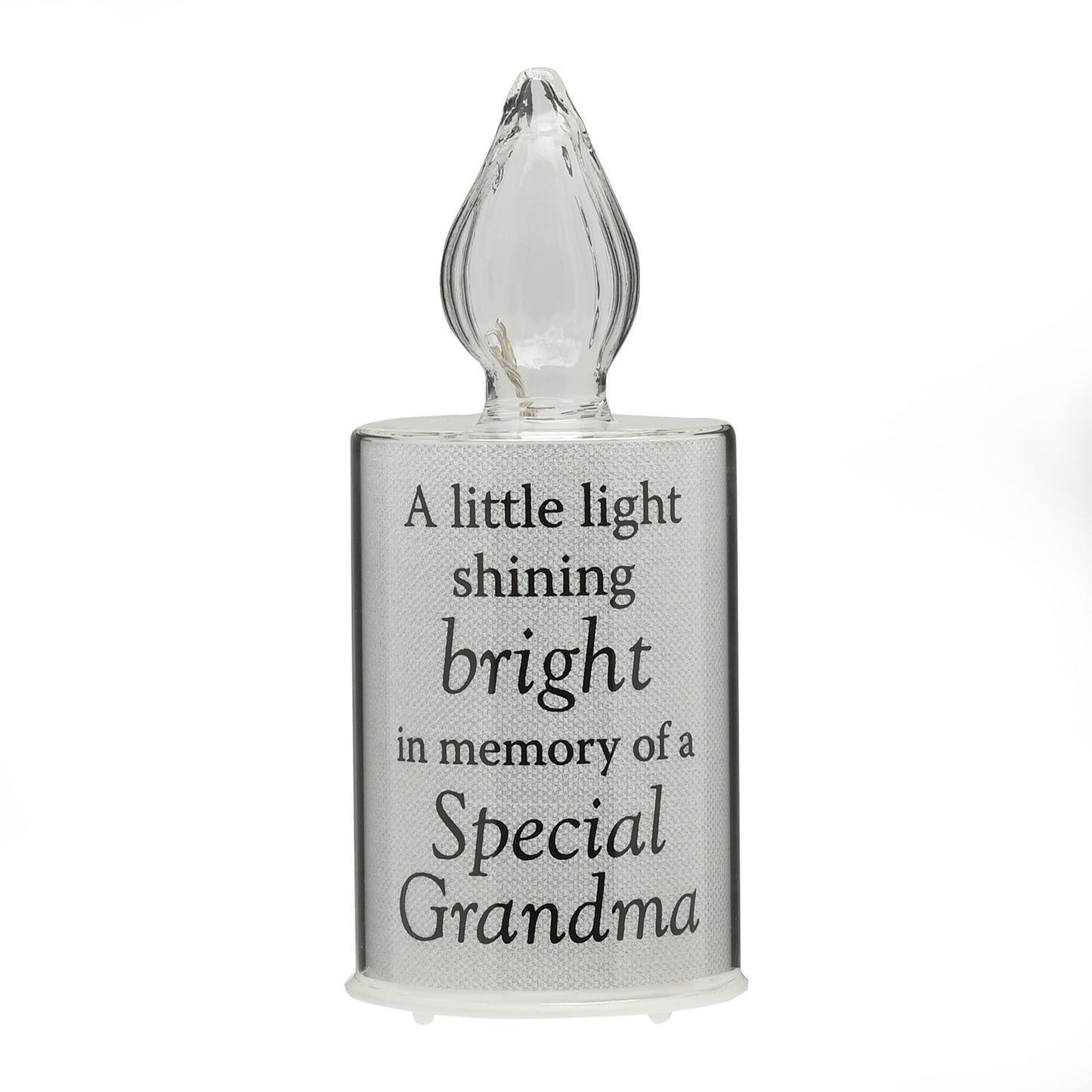 Memorial light with text 'A little light shining bright in memory of a Special Grandma' on a white background