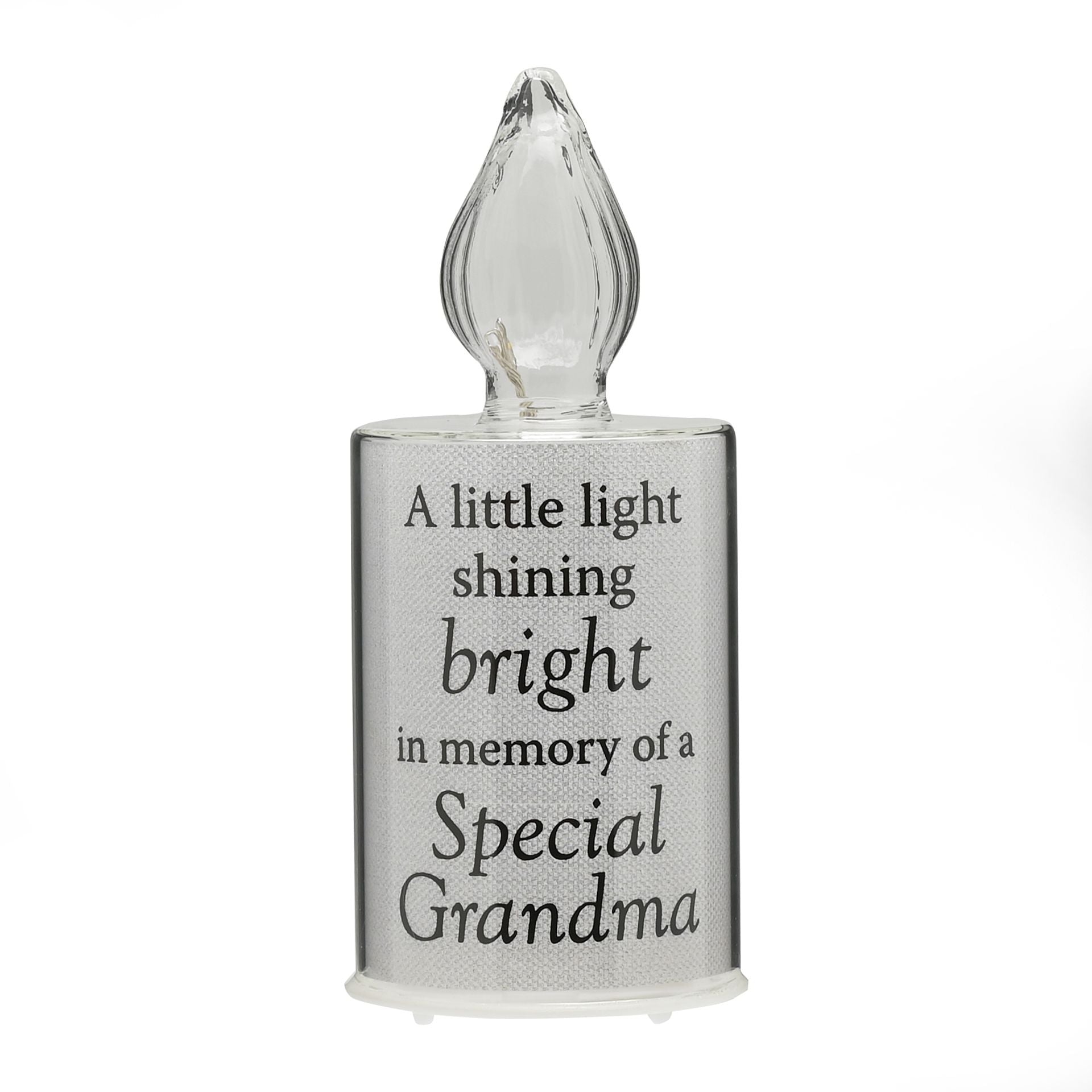 Memorial light with text 'A little light shining bright in memory of a Special Grandma' on a white background