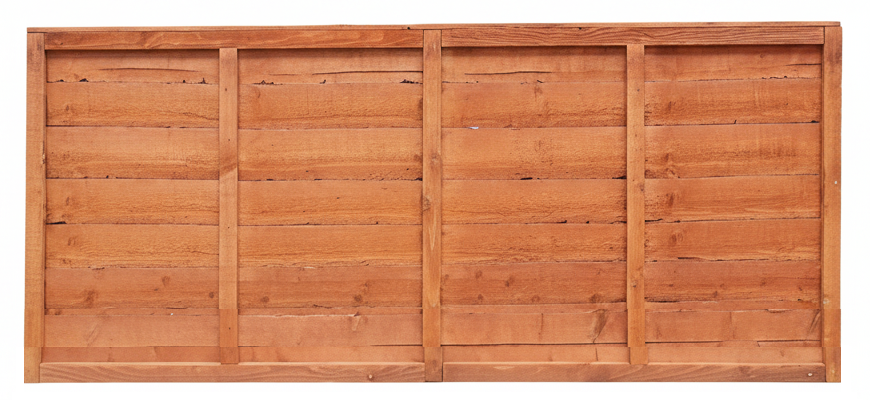 A rectangular wooden garden fence panel with horizontal slats, shown against a plain white background.