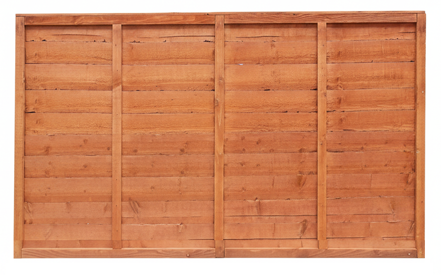 A rectangular wooden garden fence panel with horizontal slats and vertical framing, shown against a plain white background.