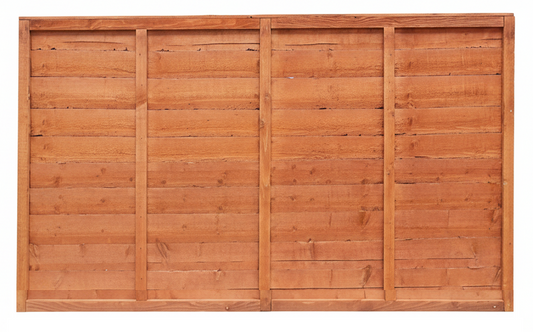 A rectangular wooden garden fence panel with horizontal slats and vertical framing, shown against a plain white background.
