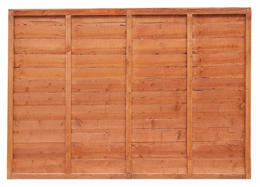 A rectangular wooden fence panel with horizontal slats and vertical support posts, shown against a plain white background.