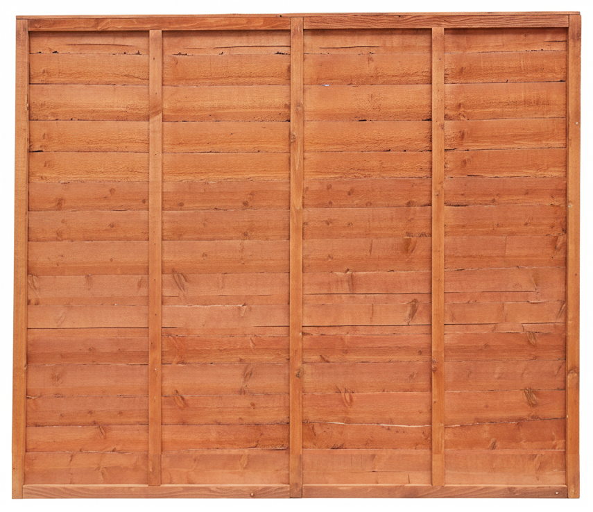A square wooden fence panel with horizontal slats and vertical support posts, shown against a plain white background.