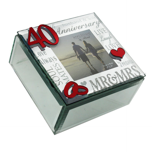 Decorative box for a 40th anniversary with text and hearts on a white background