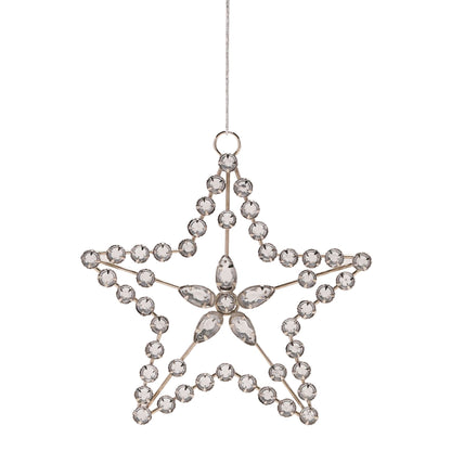 Decorative star ornament with clear beads on a white background