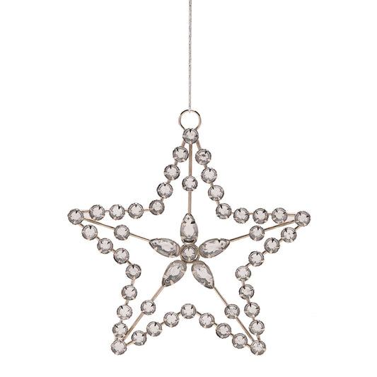 Decorative star ornament with clear beads on a white background