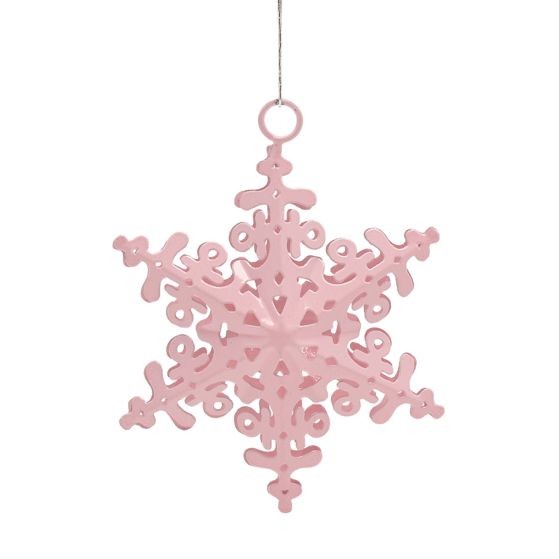 Pink snowflake ornament on a white background