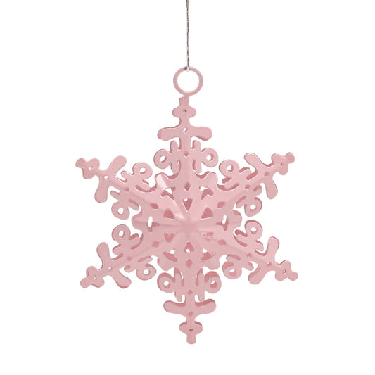 Pink snowflake ornament on a white background