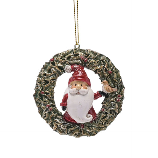 Santa in wreath hanging ornament
