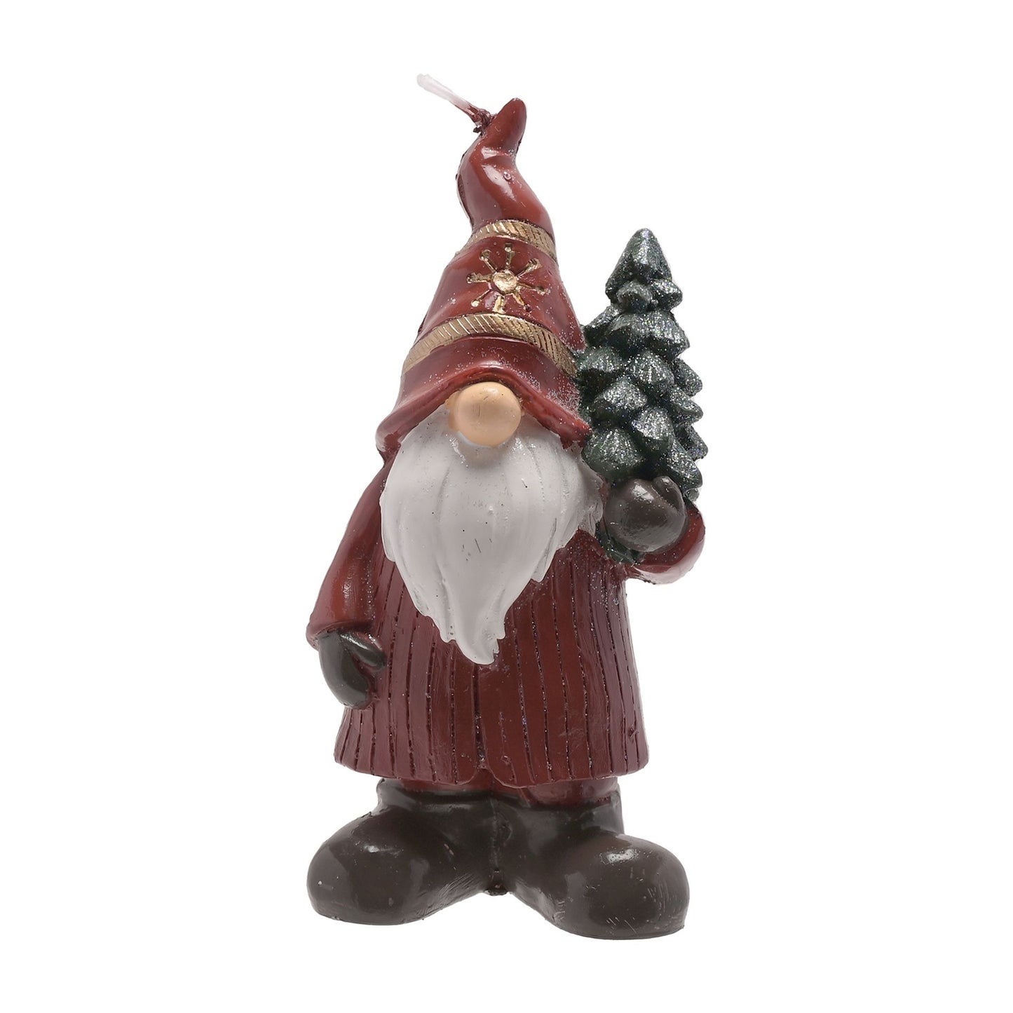 Gnome candle with a tree on a white background