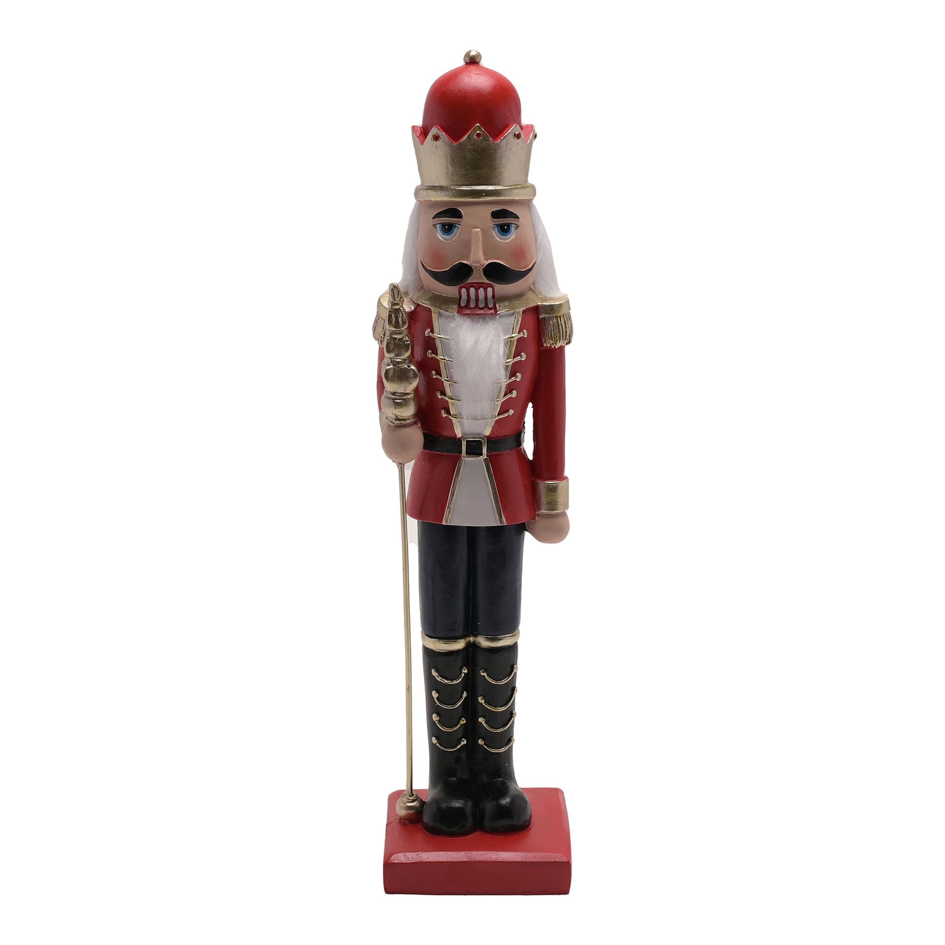 Nutcracker figurine with red hat and uniform on a white background