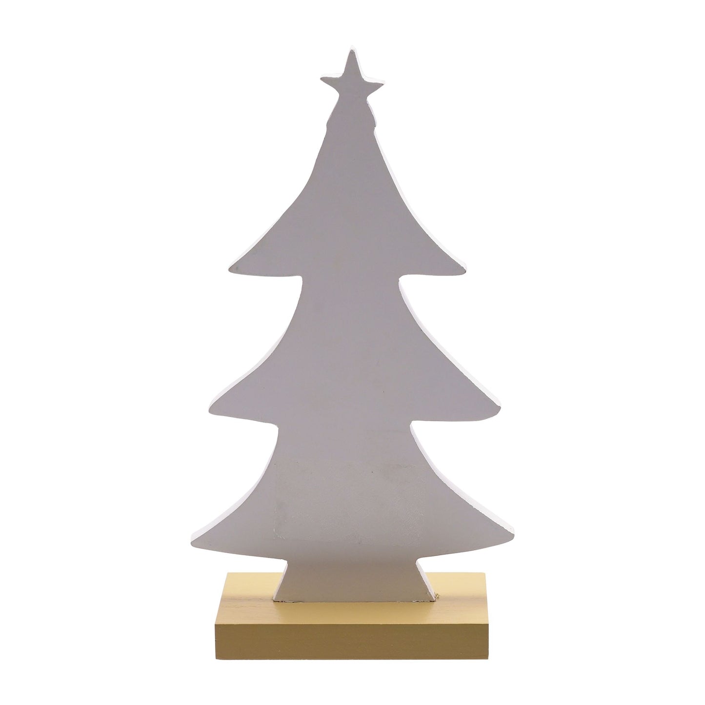 Decorative Christmas tree sculpture with a star on top, placed on a white background.
