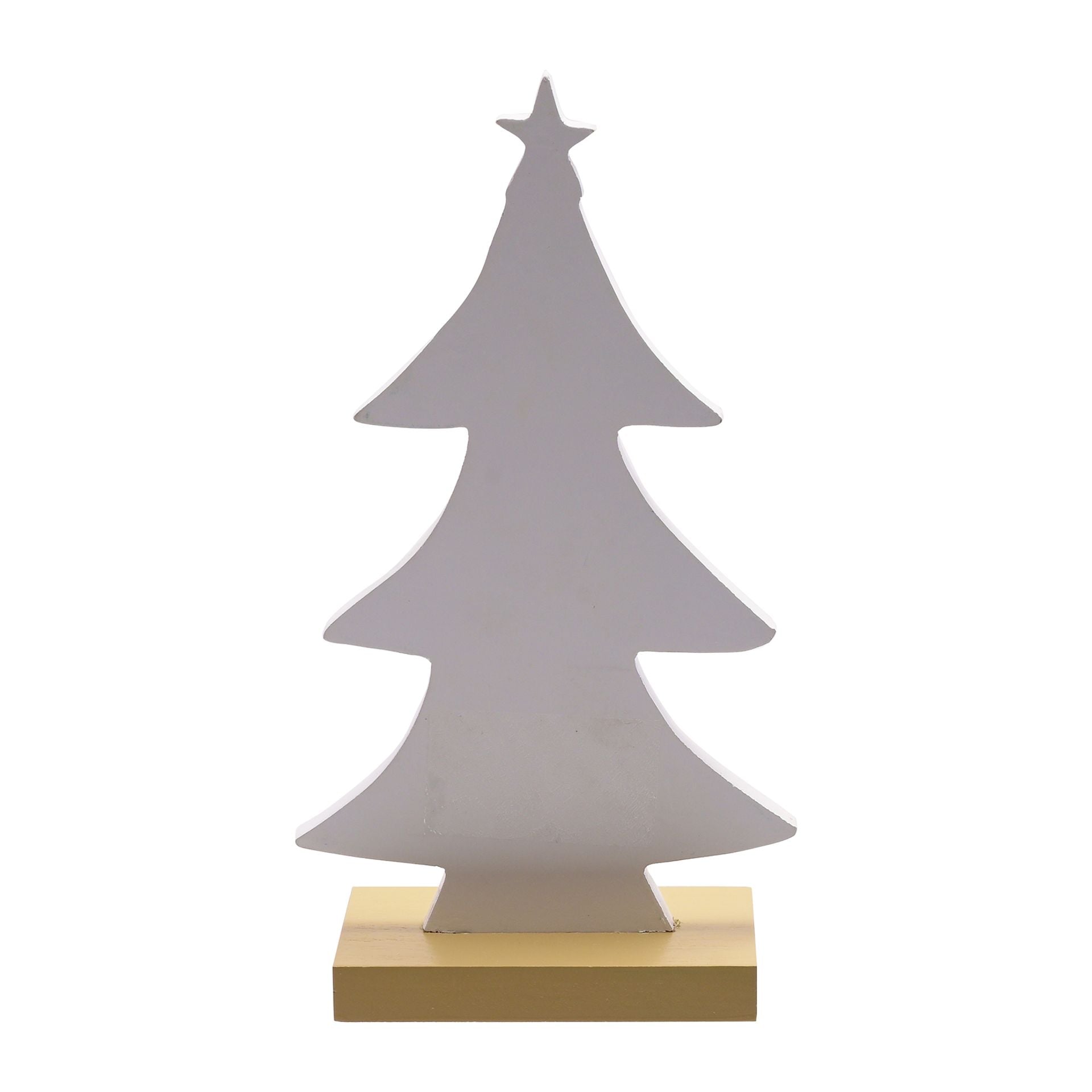 Decorative Christmas tree sculpture with a star on top, placed on a white background.