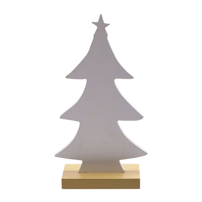 Decorative Christmas tree sculpture with a star on top, placed on a white background.