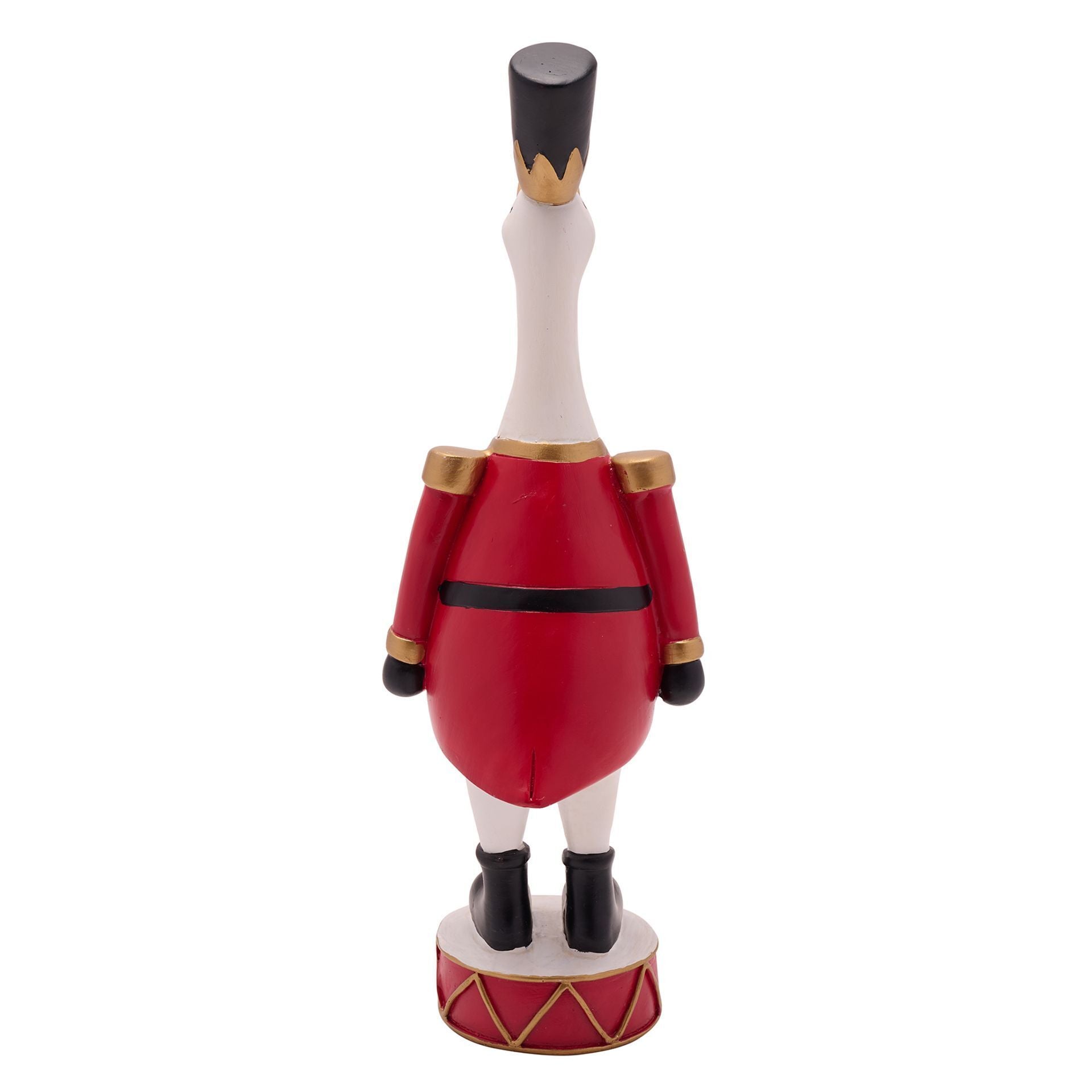 Statue of a drummer in red uniform on a white background