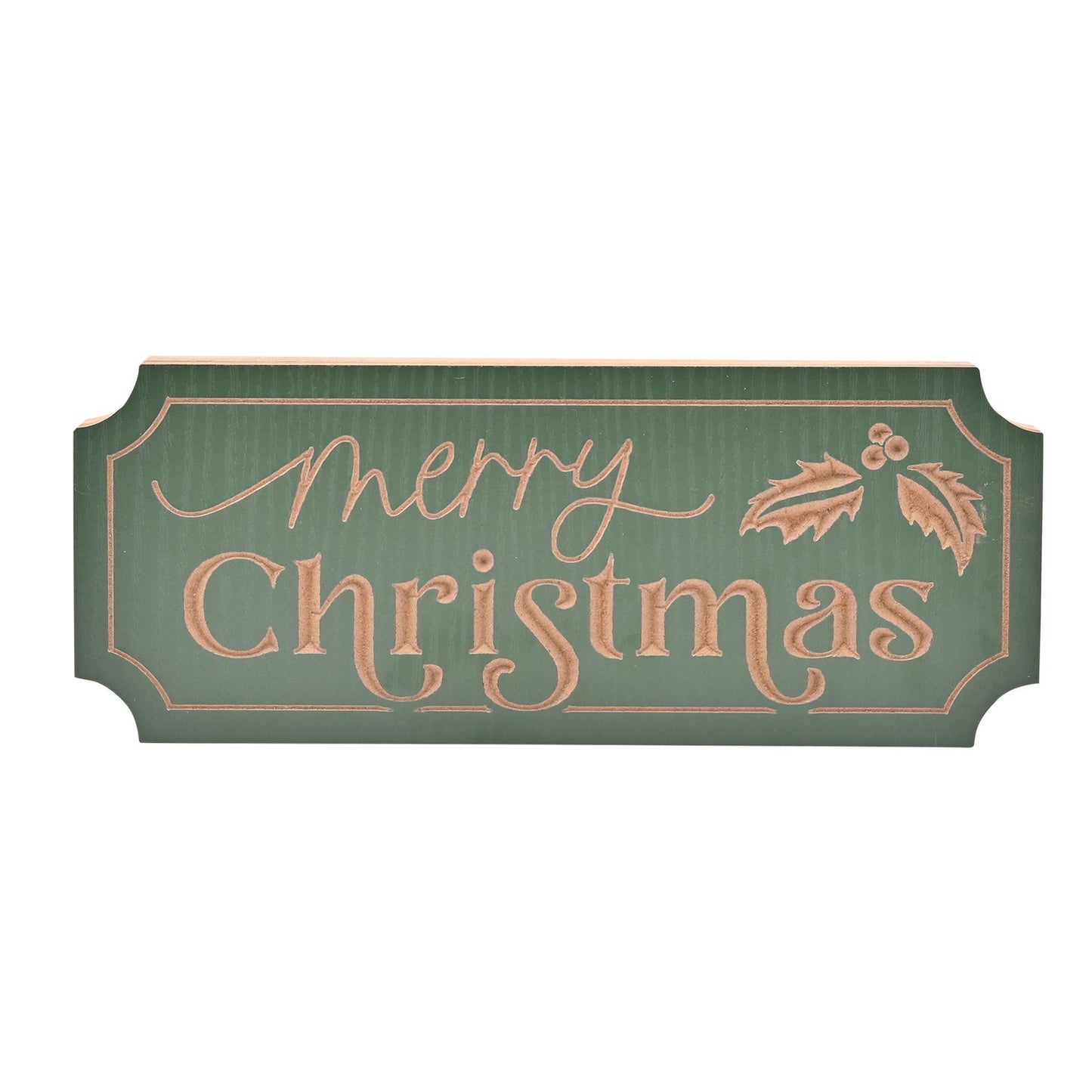 Decorative sign with 'Merry Christmas' text on a white background