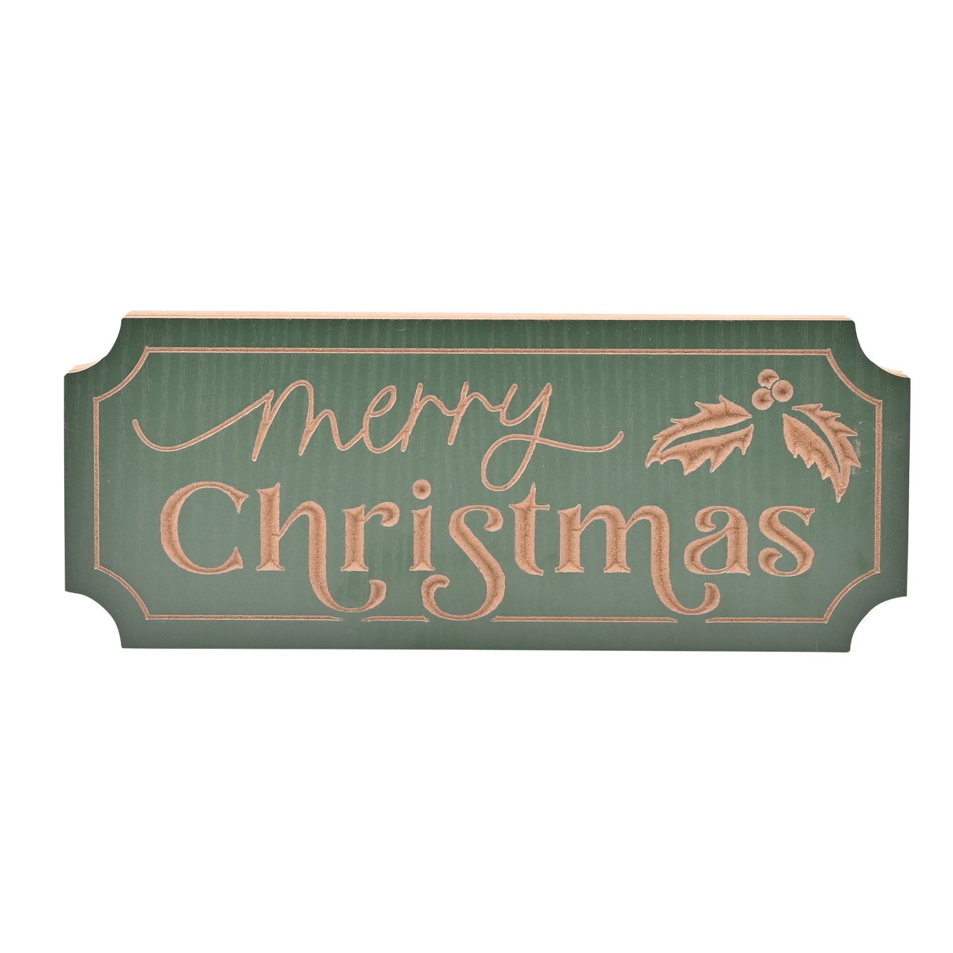 Decorative sign with 'Merry Christmas' text on a white background