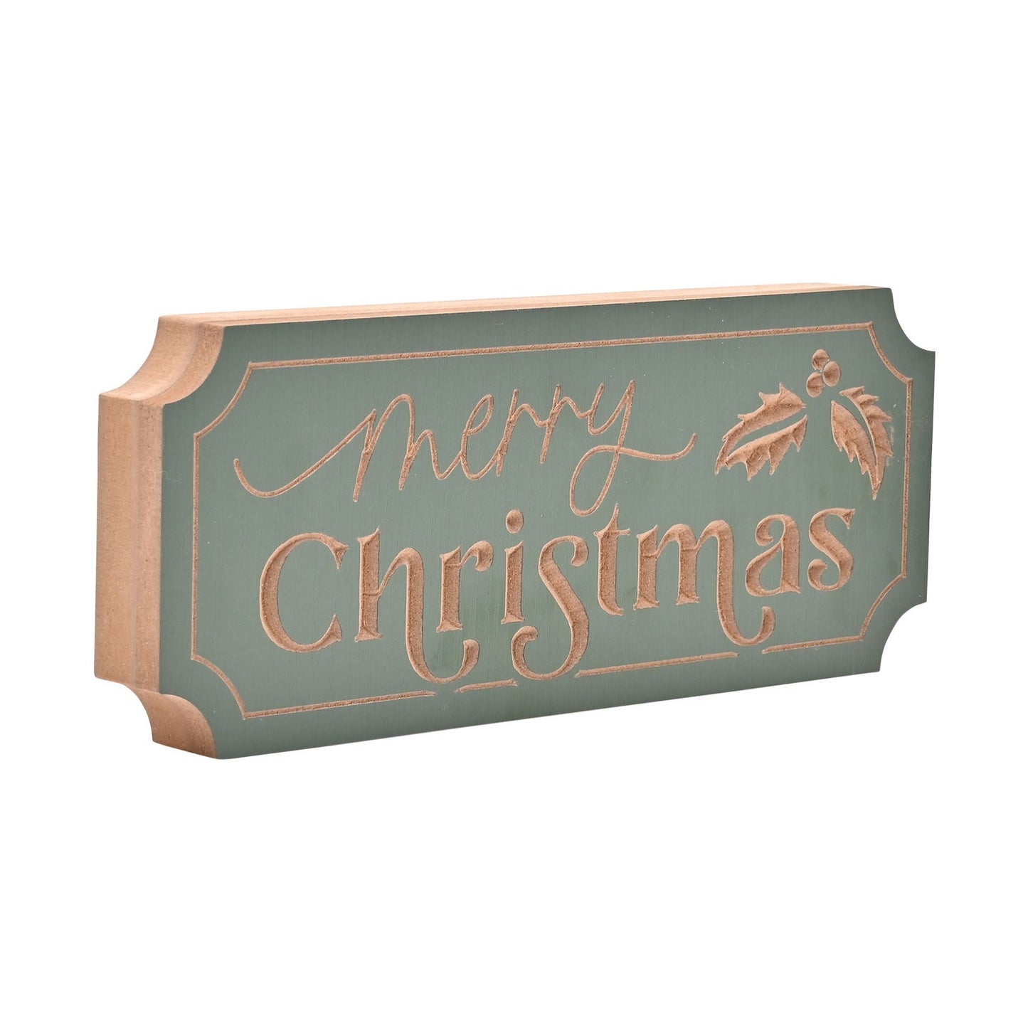 Decorative sign with 'Merry Christmas' text on a white background