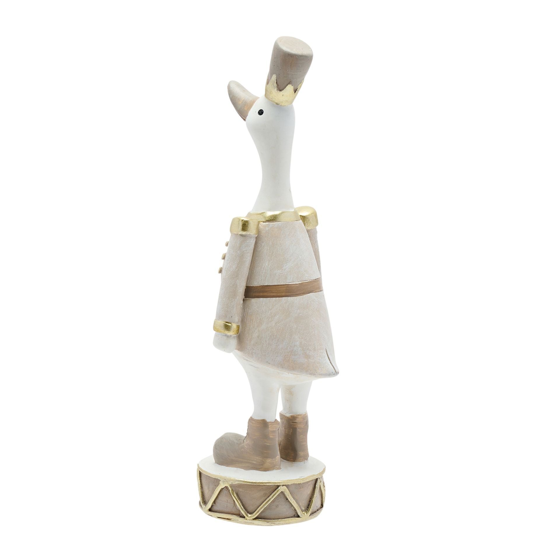Decorative figurine of a duck in a nutcracker costume on a white background