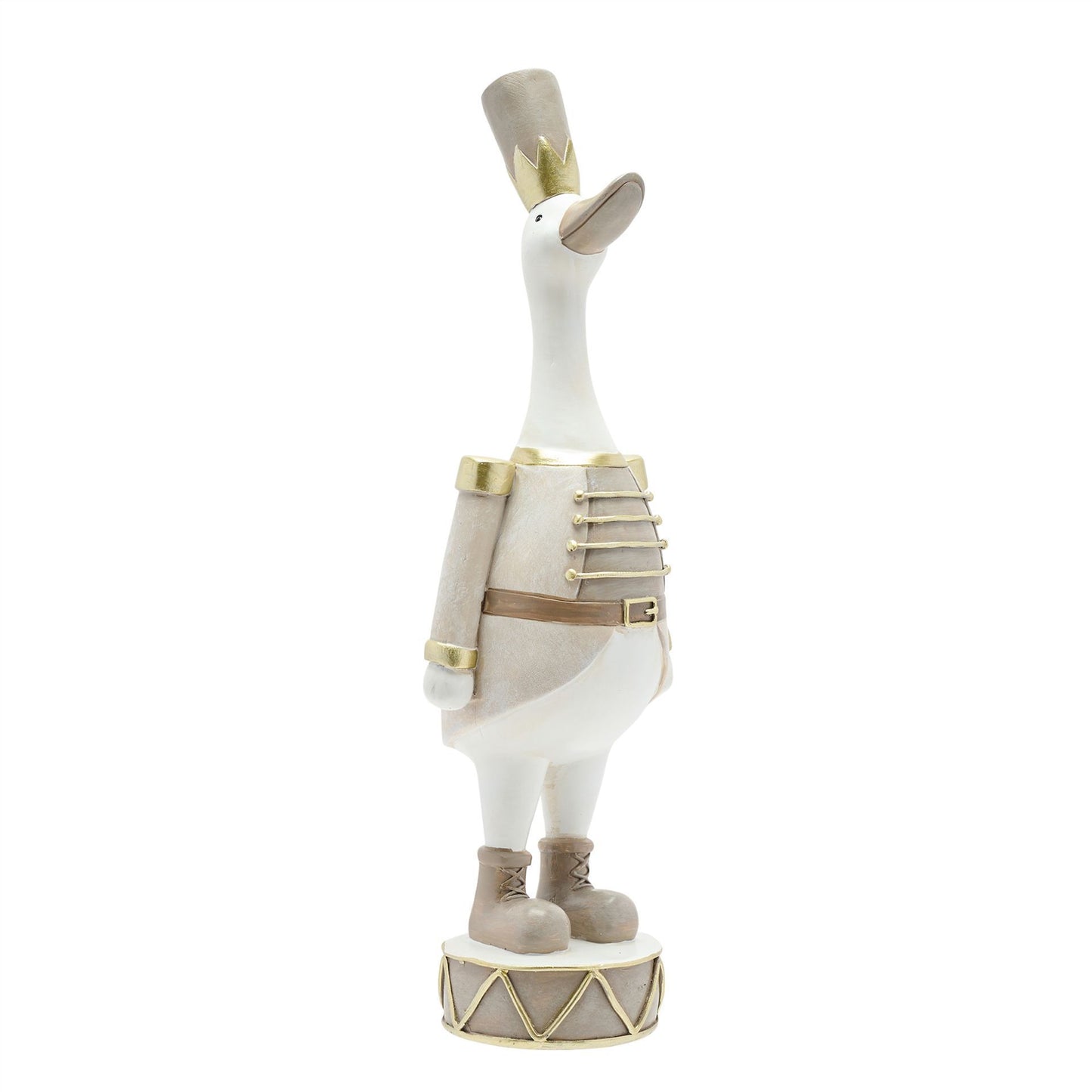 Decorative figurine of a goose in armor on a white background