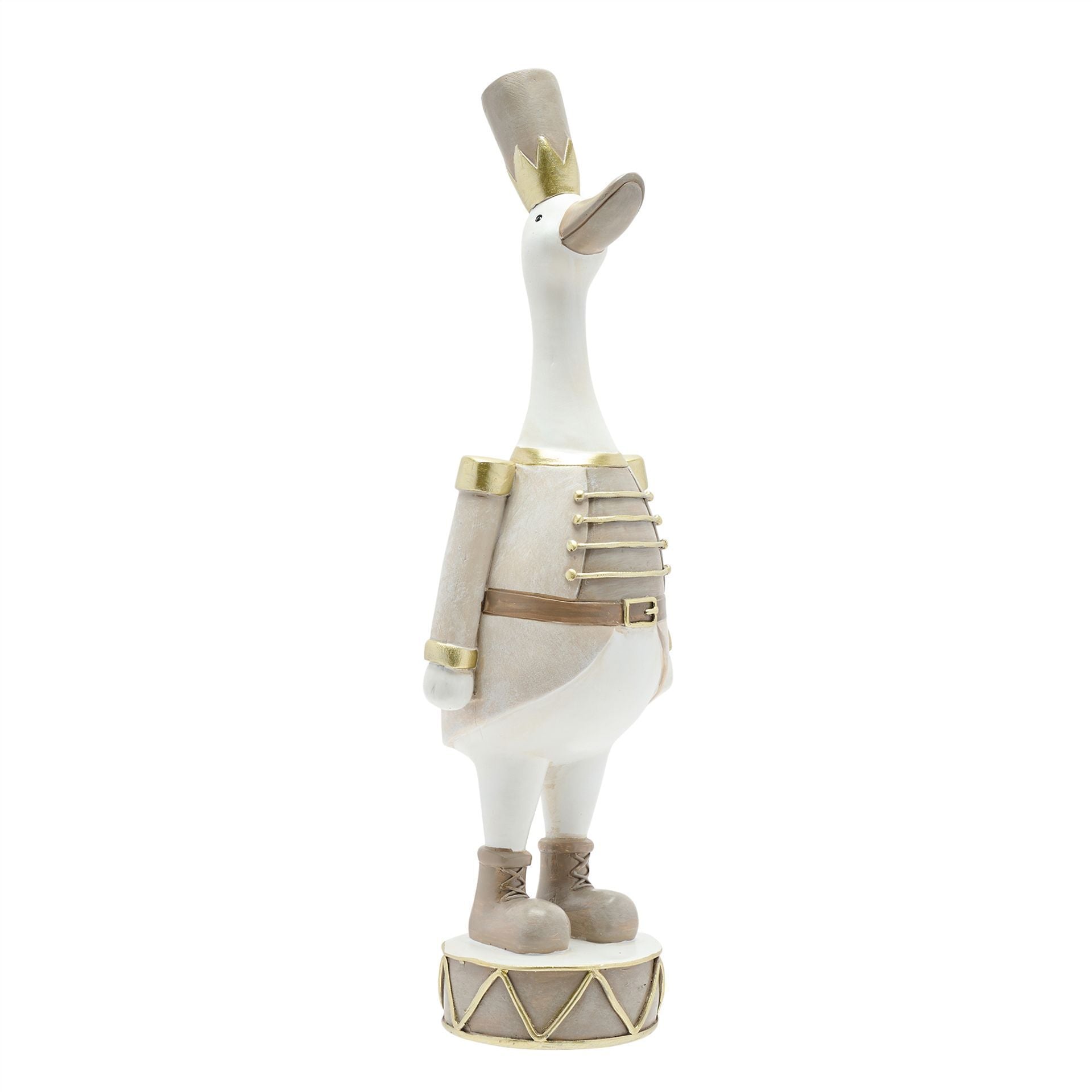Decorative figurine of a goose in armor on a white background