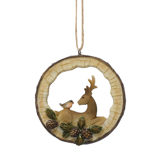 Decorative ornament with a deer and bird design on a white background