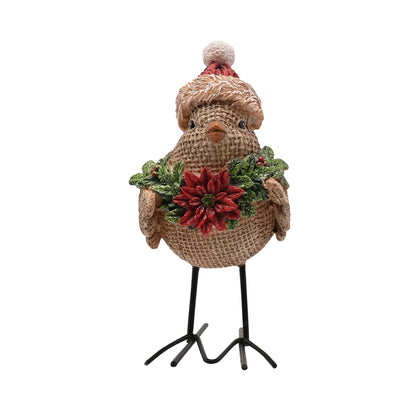 Resin Robin with Santa Hat Figurine