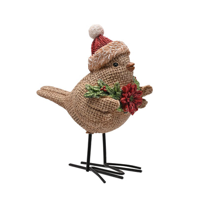 Resin Robin with Santa Hat Figurine