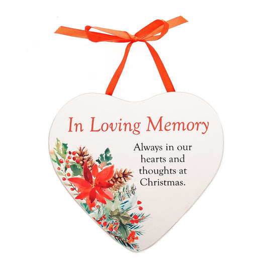 White heart with "In Loving Memory" written on it